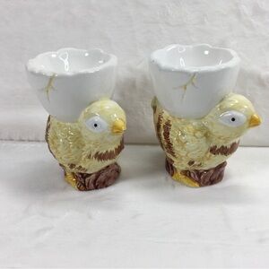 Vintage Wilton Court Ceramic Henrietta Egg Cups Set of 2 White Yellow Chicks